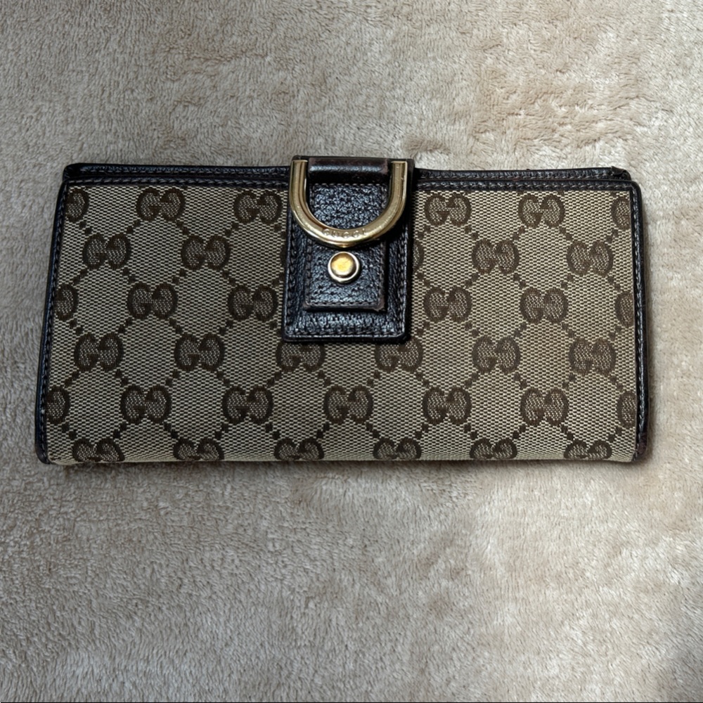 Gucci Brown Monogram Wallet with Gold Accent